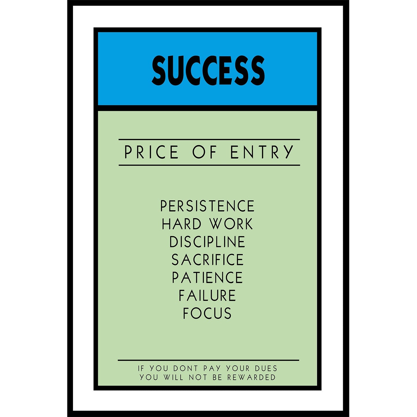 Price of Entry - Monopoly Motivation Poster
